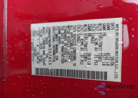 2006 Nissan Titan Le from USA, damaged, VIN 1N6BA07BX6N557455